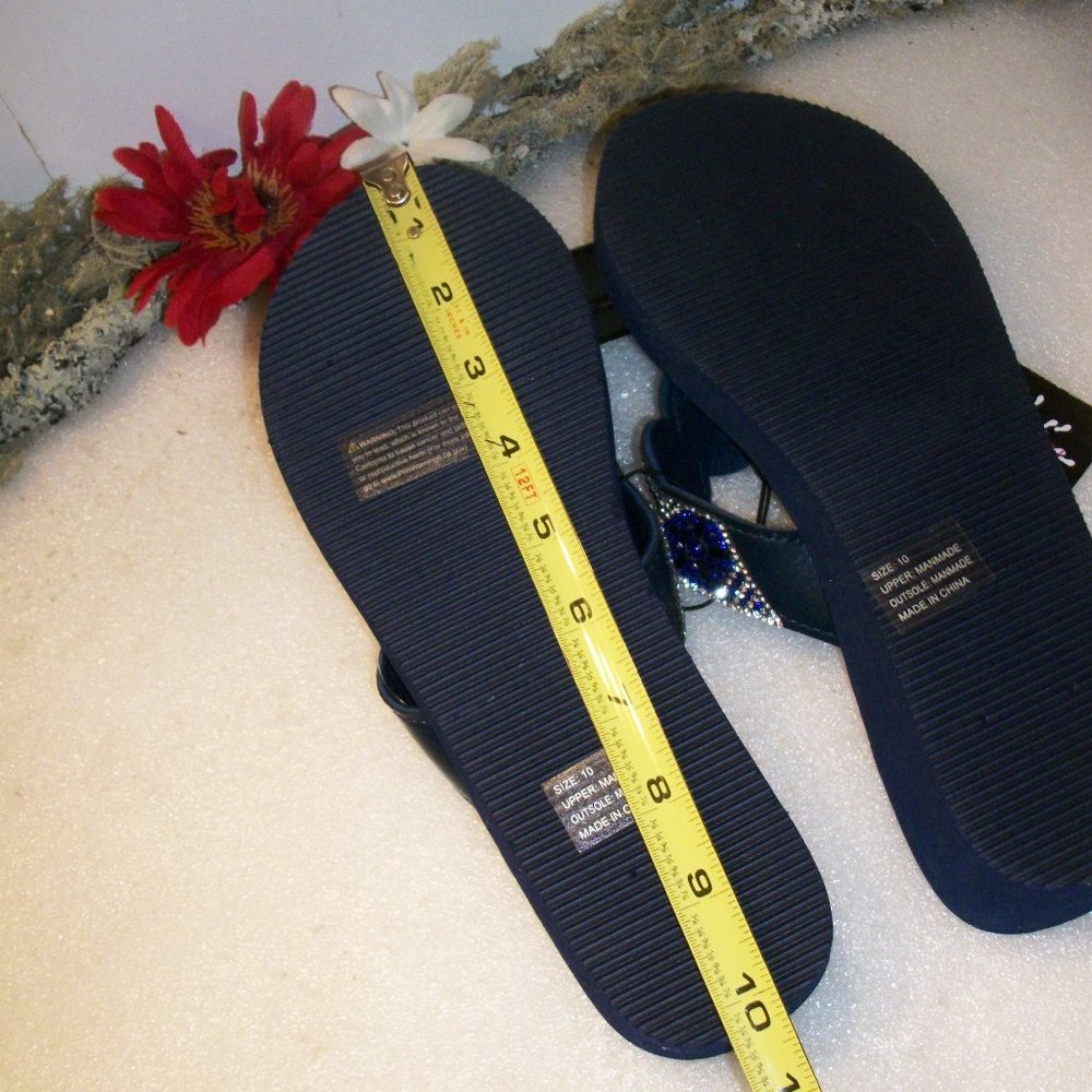 SOLD! OLIVIA MILLER Sz 10 Blue Beaded Thong Sandals NWT 1 3/4" Foam Wedge Heel - Picture 12 of 15
